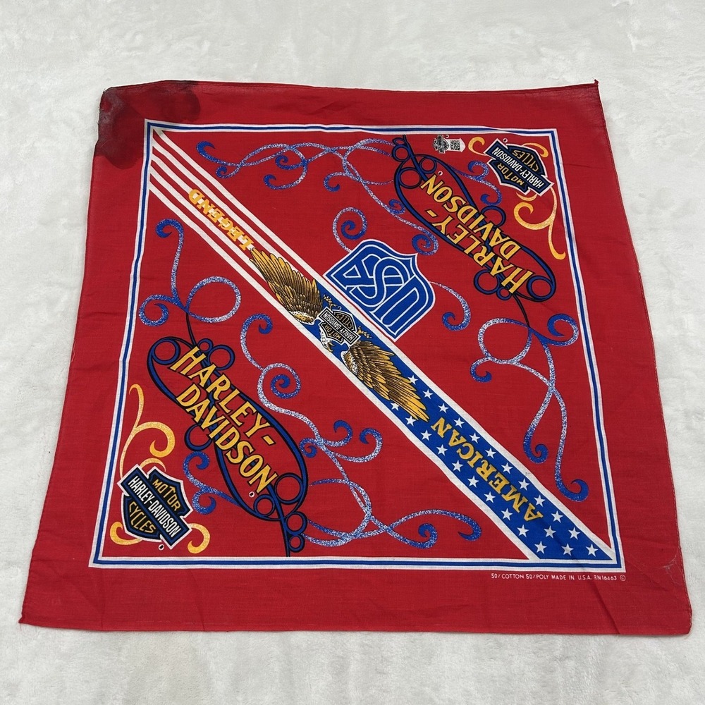 Harley Davidson Bandana Unisex OS Red American Legend Eagle Stars USA Made